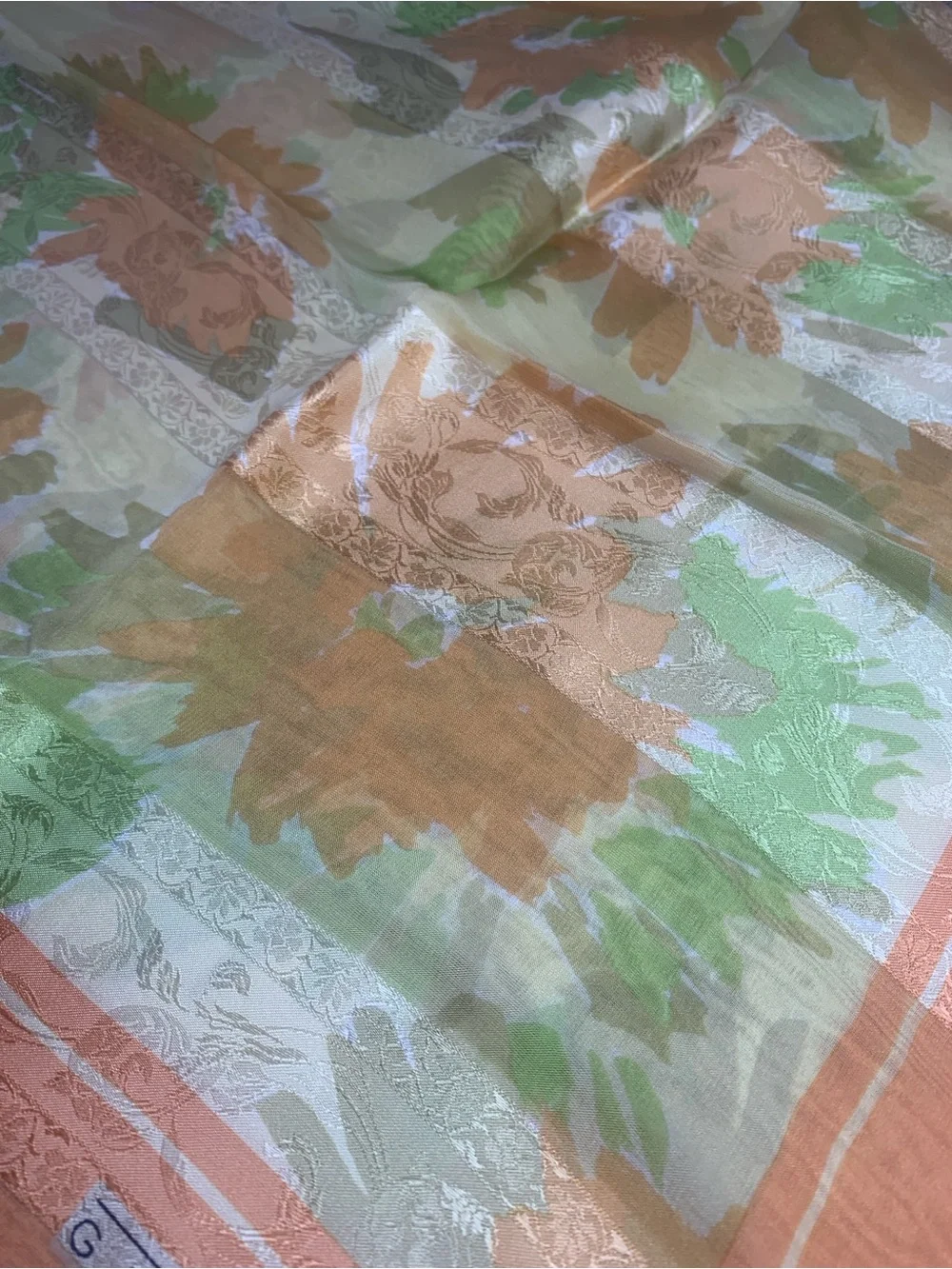 Givenchy Peach Green Floral Silk Scarf